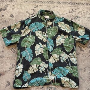 Kahala Men’s Hawaiian Shirt - Green and Blue Leaf Print